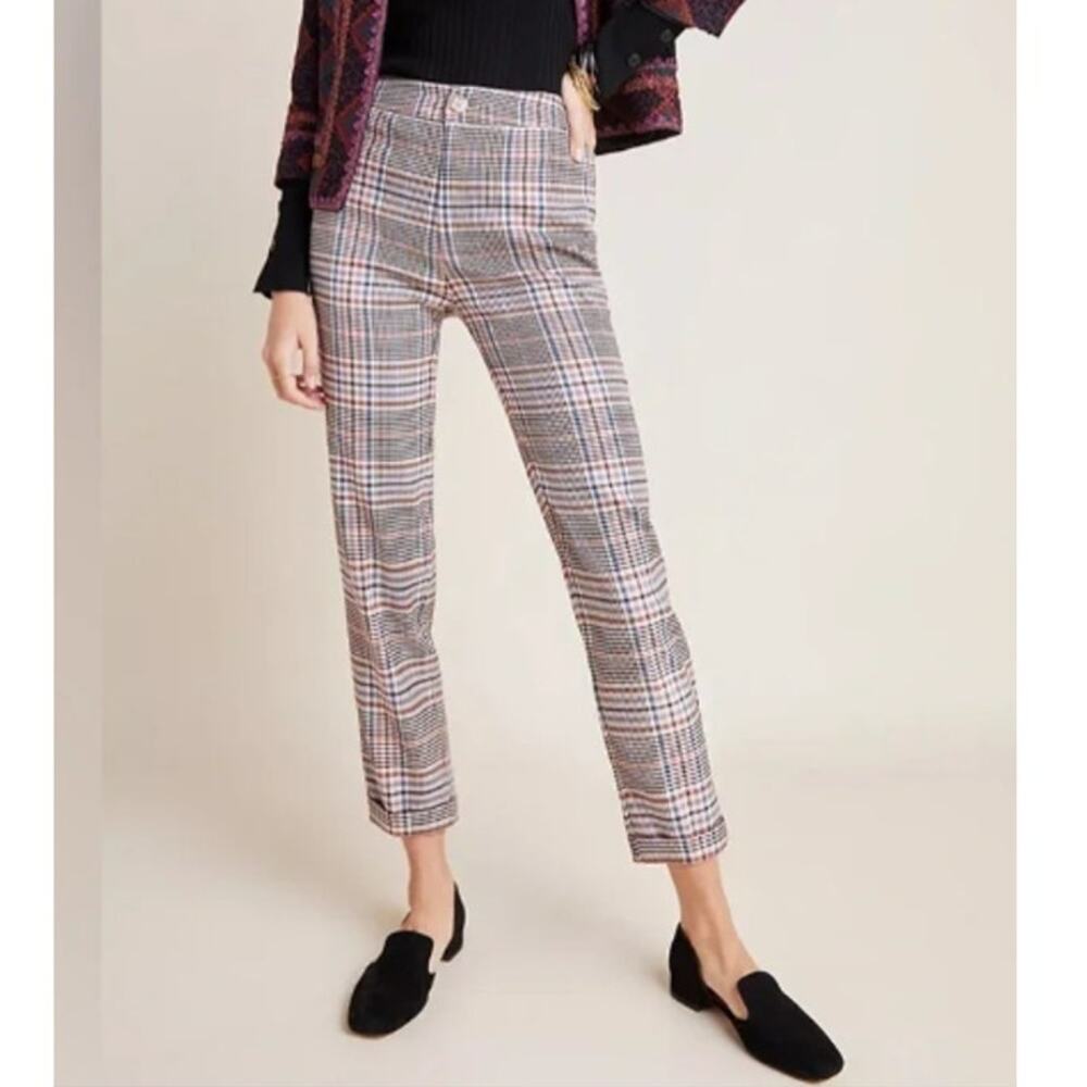 by Anthropologie Colorful Herringbone Plaid Cropped Trouser Pants Sz 4 Academic